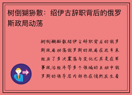树倒猢狲散：绍伊古辞职背后的俄罗斯政局动荡